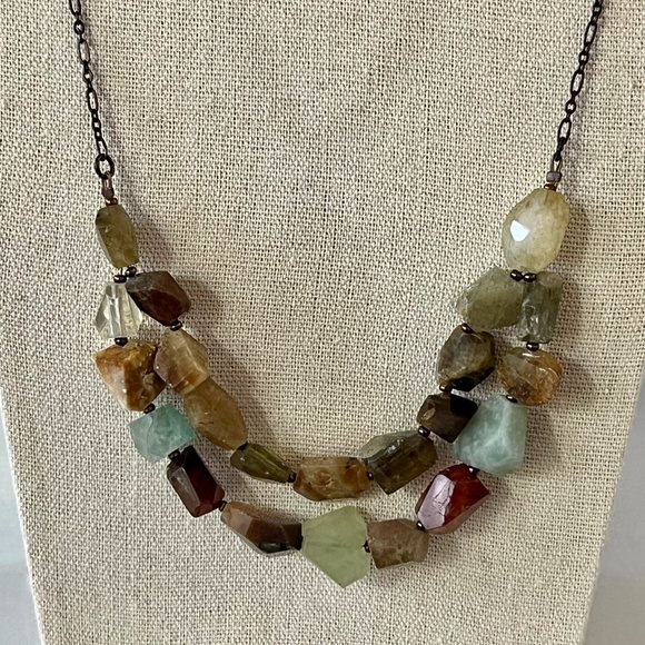 Faceted Semi-Precious Quartz 2 Strand Handmade Necklace One Of A Kind 21" - 24" - Picture 3 of 8